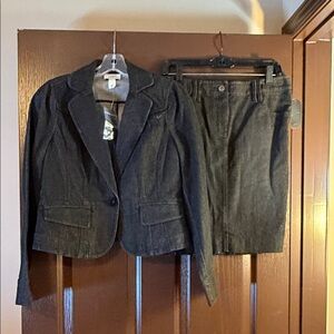 LOFT Black Denim Blazer and Skirt Set